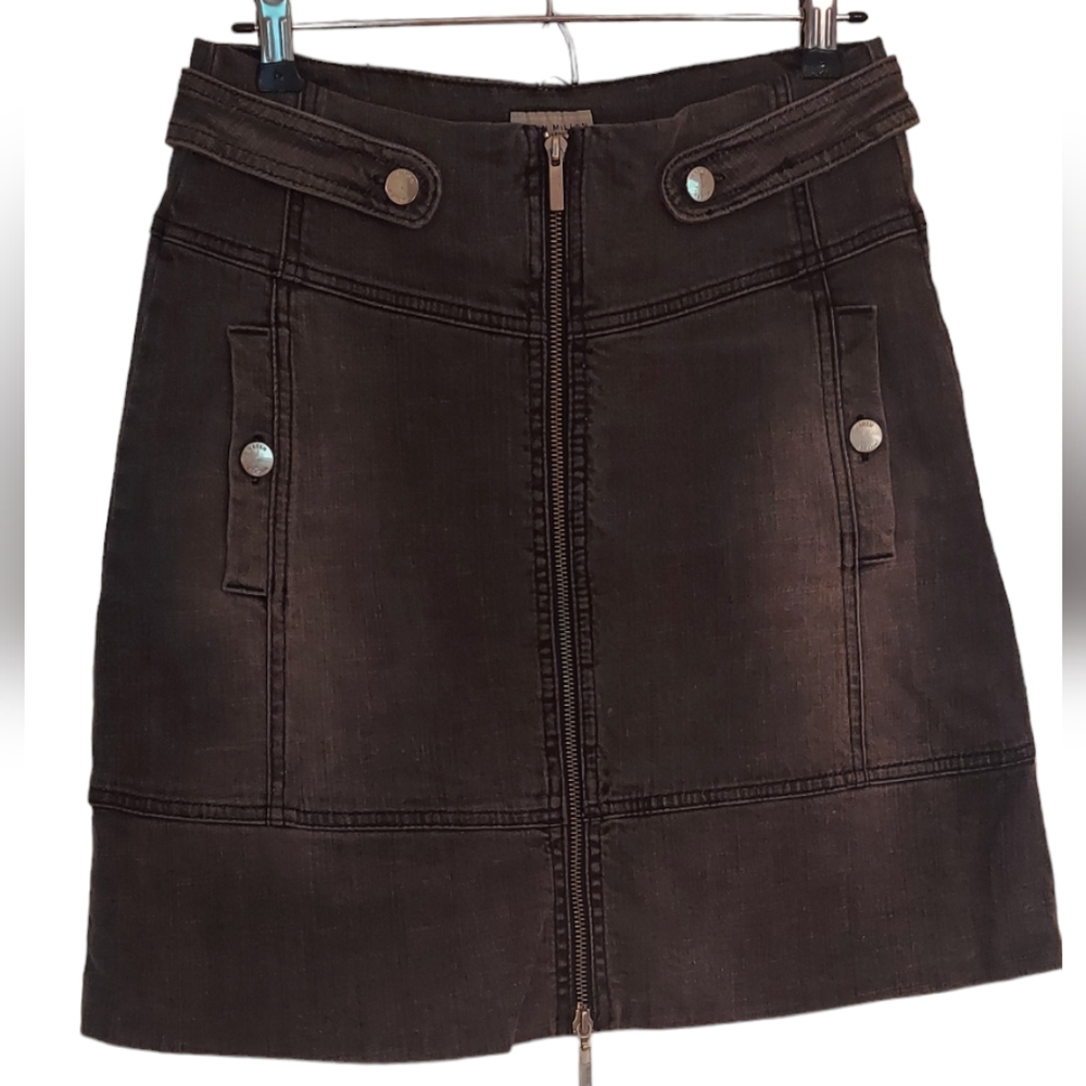 Karen Millen Black Denim Zipper Skirt size US6 UK10